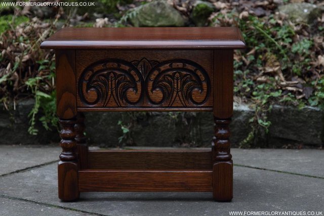 Preview of the first image of OLD CHARM TUDOR OAK SEWING CHEST TOY SLIPPER BOX TABLE.