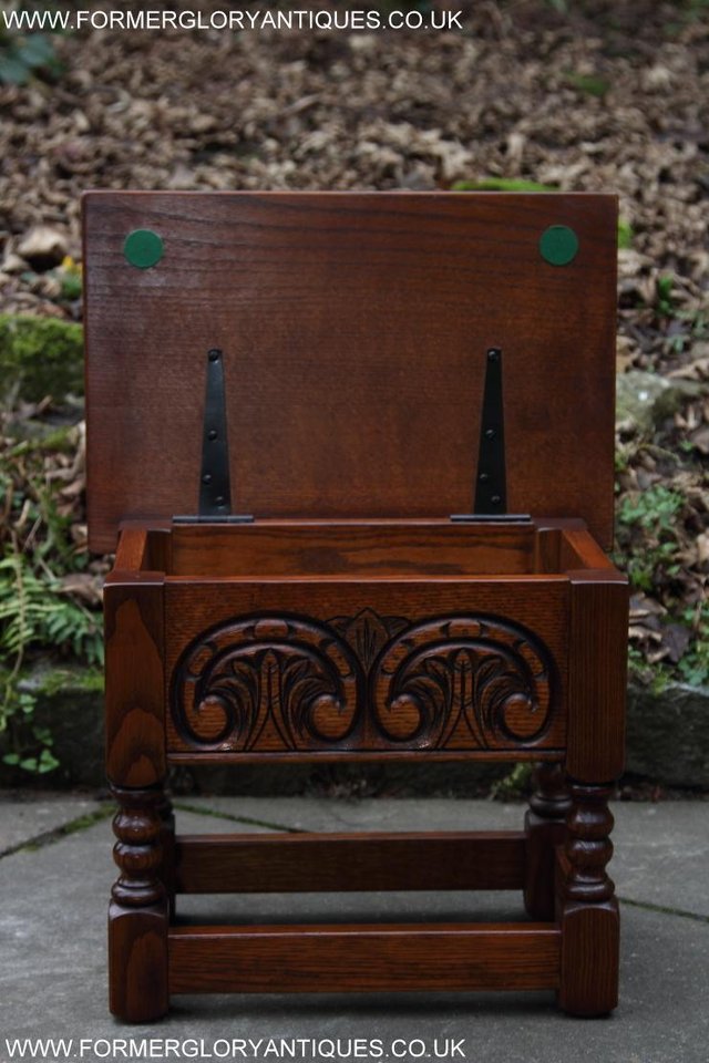 Image 9 of OLD CHARM TUDOR OAK SEWING CHEST TOY SLIPPER BOX TABLE