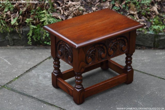 Image 12 of OLD CHARM TUDOR OAK SEWING CHEST TOY SLIPPER BOX TABLE