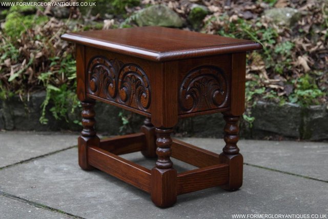 Image 13 of OLD CHARM TUDOR OAK SEWING CHEST TOY SLIPPER BOX TABLE