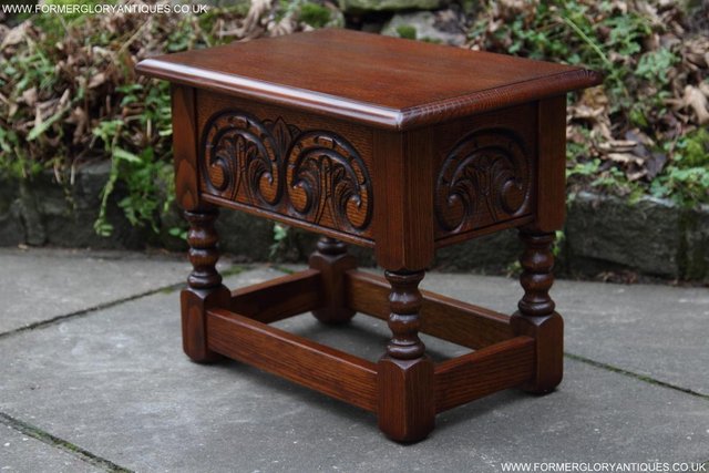 Image 16 of OLD CHARM TUDOR OAK SEWING CHEST TOY SLIPPER BOX TABLE
