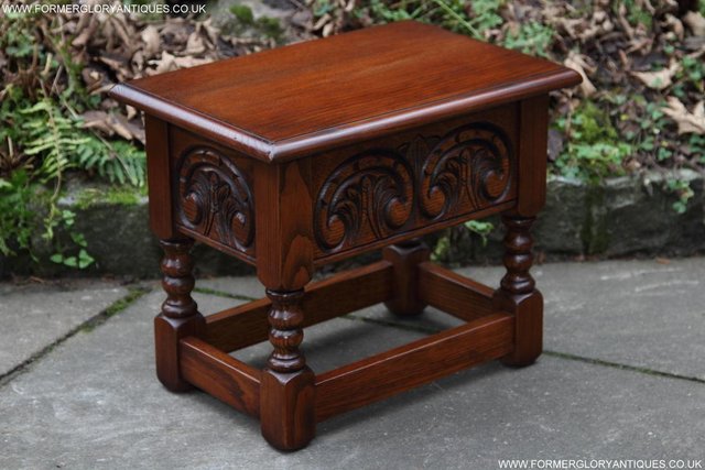 Image 17 of OLD CHARM TUDOR OAK SEWING CHEST TOY SLIPPER BOX TABLE