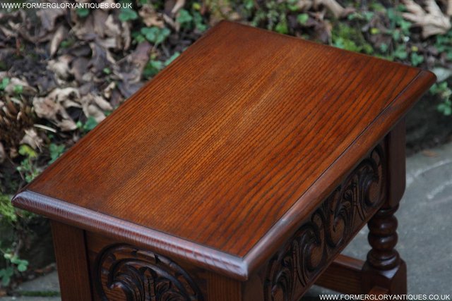 Image 19 of OLD CHARM TUDOR OAK SEWING CHEST TOY SLIPPER BOX TABLE