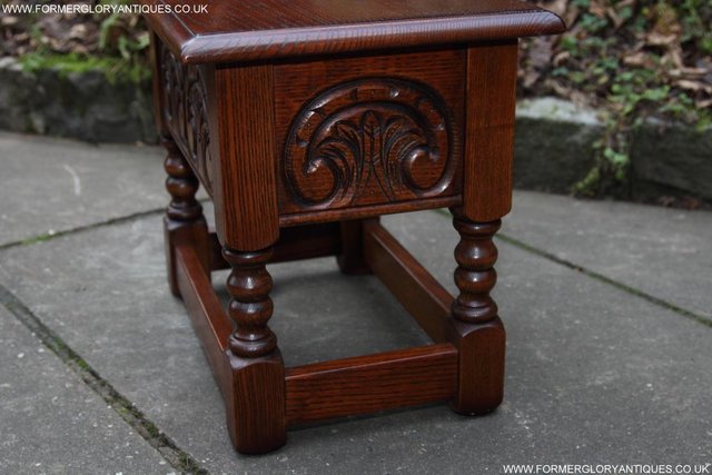 Image 22 of OLD CHARM TUDOR OAK SEWING CHEST TOY SLIPPER BOX TABLE