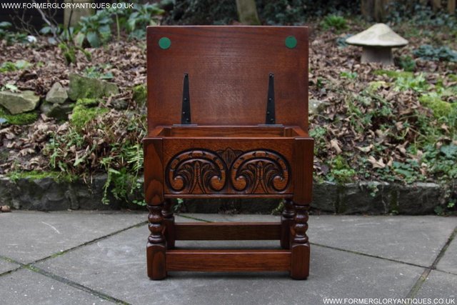 Image 26 of OLD CHARM TUDOR OAK SEWING CHEST TOY SLIPPER BOX TABLE