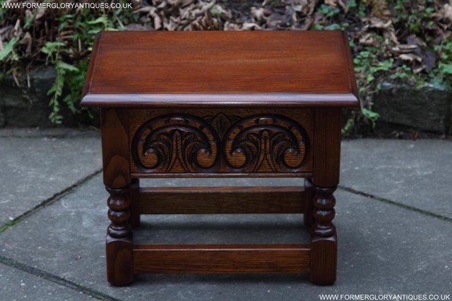 Image 30 of OLD CHARM TUDOR OAK SEWING CHEST TOY SLIPPER BOX TABLE