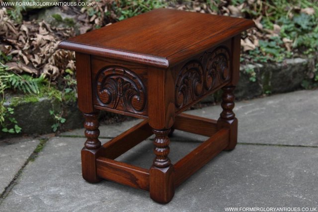 Image 38 of OLD CHARM TUDOR OAK SEWING CHEST TOY SLIPPER BOX TABLE