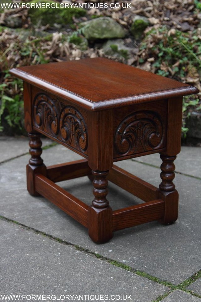 Image 40 of OLD CHARM TUDOR OAK SEWING CHEST TOY SLIPPER BOX TABLE