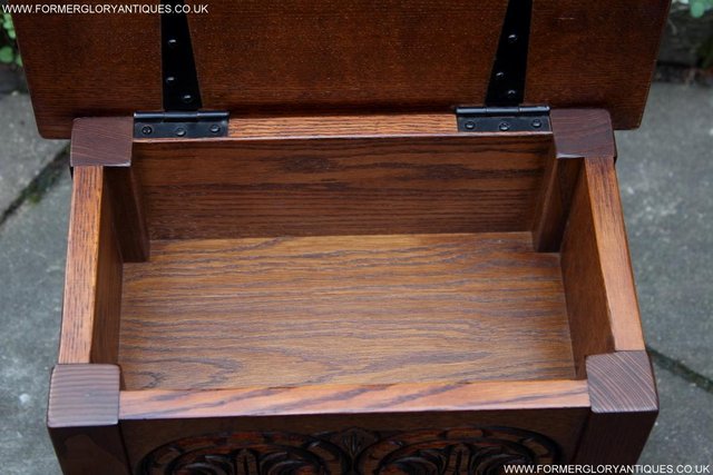 Image 41 of OLD CHARM TUDOR OAK SEWING CHEST TOY SLIPPER BOX TABLE
