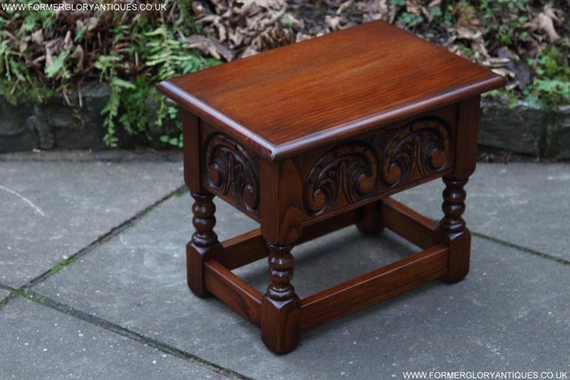 Image 47 of OLD CHARM TUDOR OAK SEWING CHEST TOY SLIPPER BOX TABLE