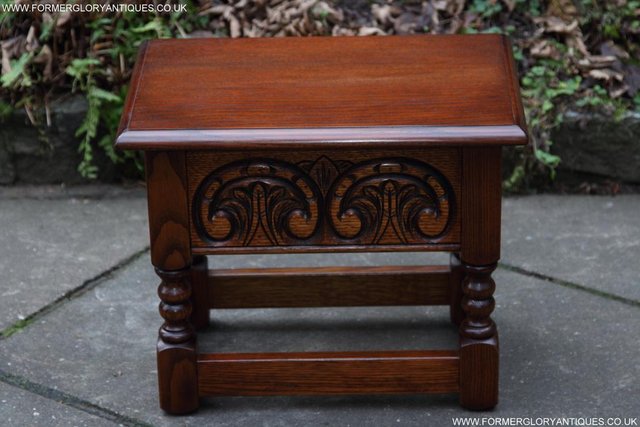 Image 48 of OLD CHARM TUDOR OAK SEWING CHEST TOY SLIPPER BOX TABLE
