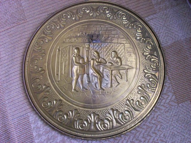 Preview of the first image of Brass Plaque / Plate - People In Tavern..