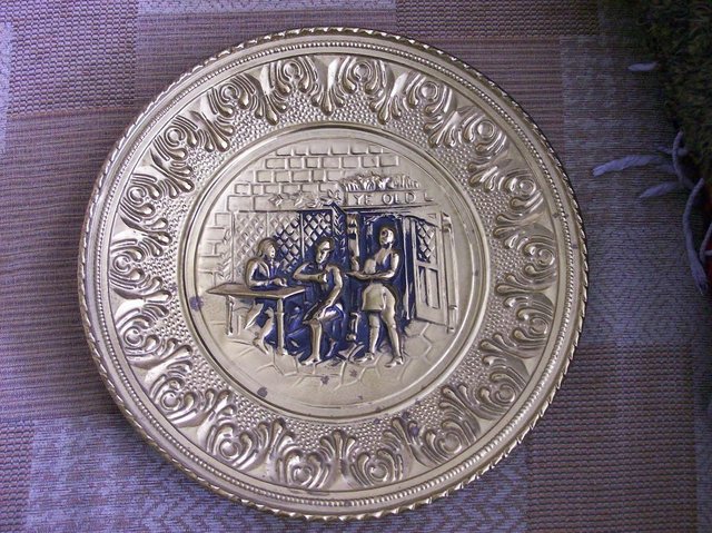 Image 2 of Brass Plaque / Plate - People In Tavern.