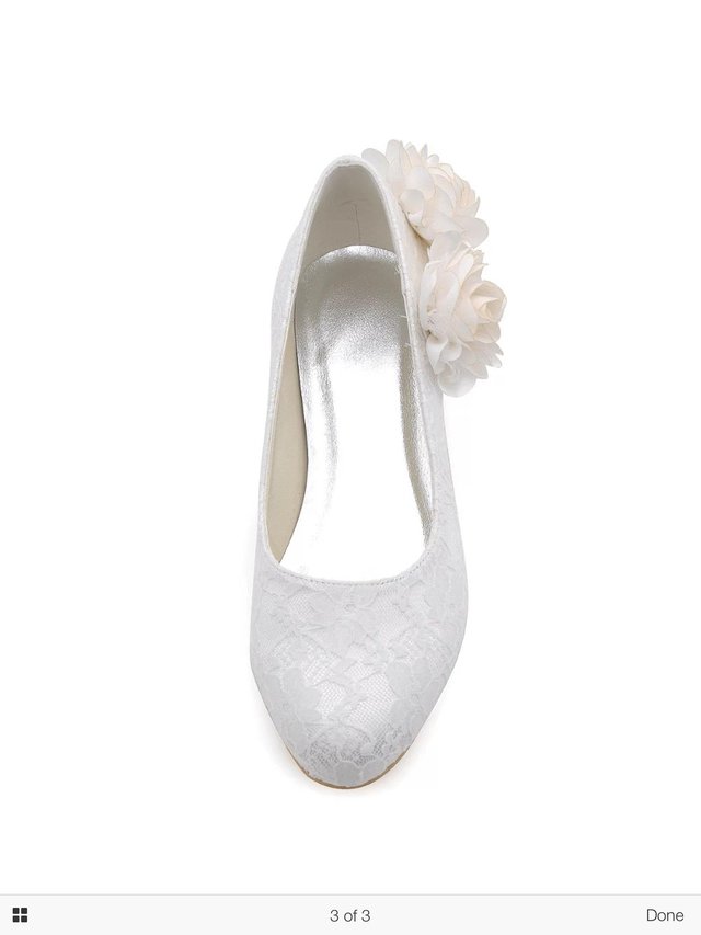 Image 2 of Size 4 Low Heel Almond Toe Flowers Bridal Lace Wedding Shoes