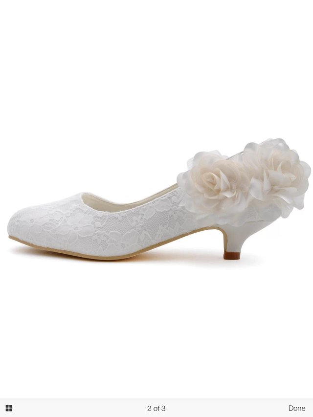 Image 3 of Size 4 Low Heel Almond Toe Flowers Bridal Lace Wedding Shoes