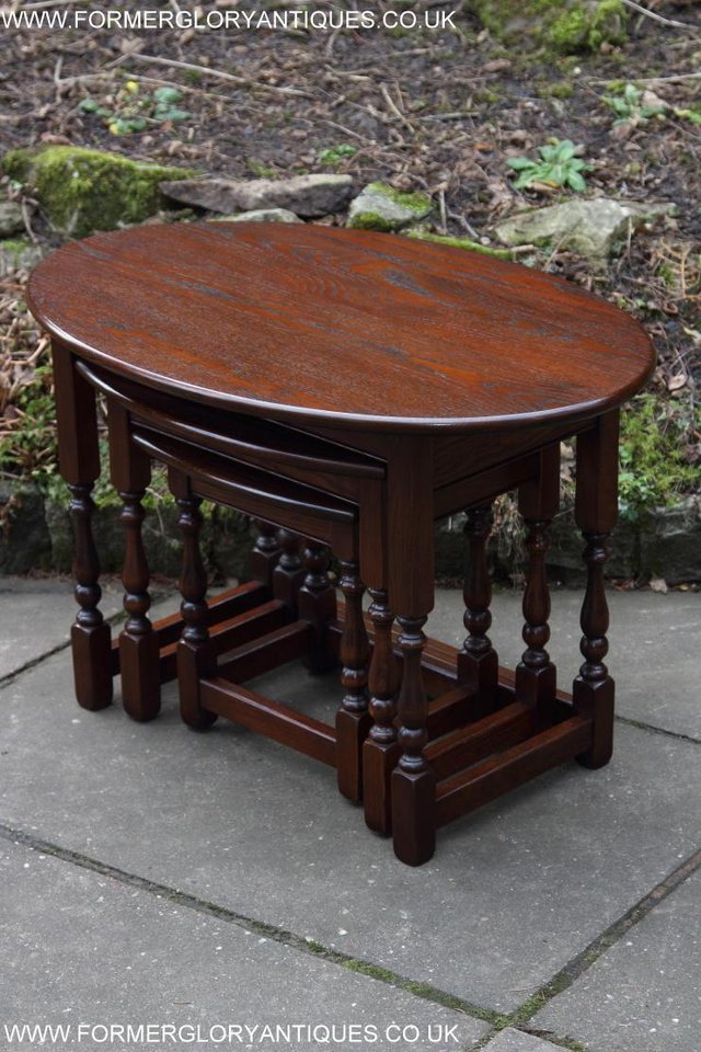 Image 5 of AN OLD CHARM TUDOR OAK NEST OF THREE COFFEE SIDE END TABLES