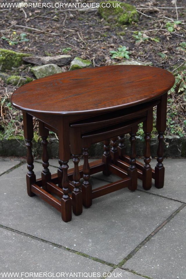 Image 8 of AN OLD CHARM TUDOR OAK NEST OF THREE COFFEE SIDE END TABLES