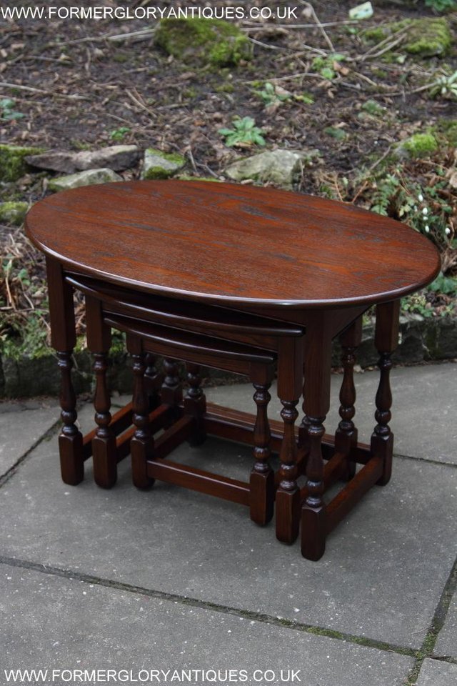 Image 15 of AN OLD CHARM TUDOR OAK NEST OF THREE COFFEE SIDE END TABLES
