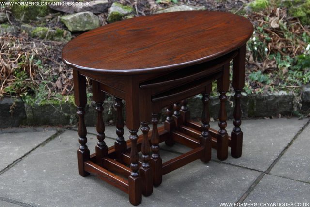 Image 21 of AN OLD CHARM TUDOR OAK NEST OF THREE COFFEE SIDE END TABLES