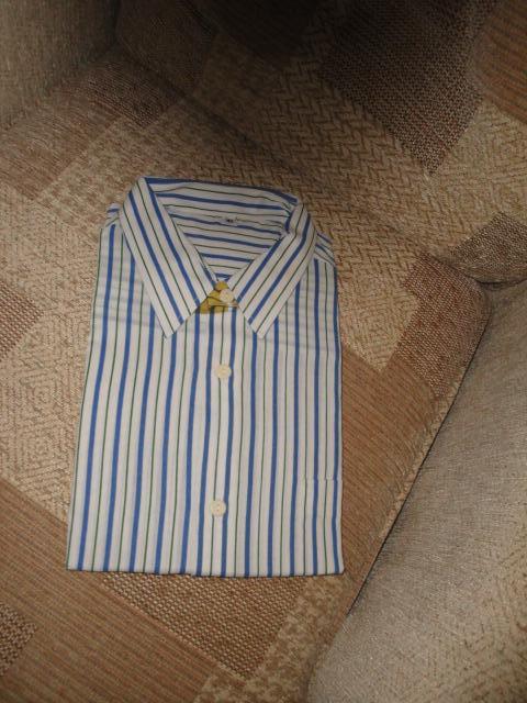 Image 2 of New Men's white shirt with Blue&Green Stripes