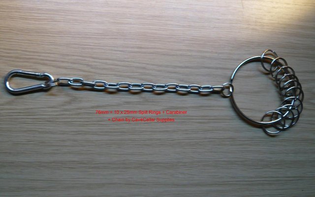Preview of the first image of 76mm JAILERS KEY RING CHAIN 340 lg HEAVY DUTY WITH CARABINER.