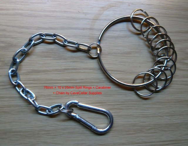 Image 2 of 76mm JAILERS KEY RING CHAIN 340 lg HEAVY DUTY WITH CARABINER