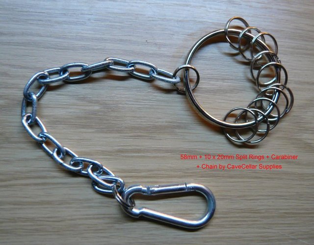 Image 2 of 58mm JAILERS KEY RING CHAIN 310 lg HEAVY DUTY WITH CARABINER