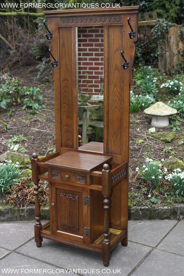 Preview of the first image of OLD CHARM OAK HALL HAT STICK COAT UMBRELLA STAND CABINET.
