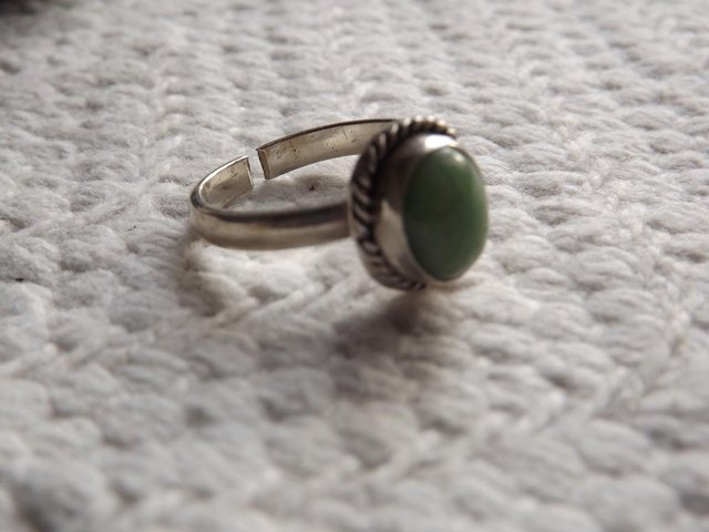 Image 2 of Green jade ring in silver mount, adjustable