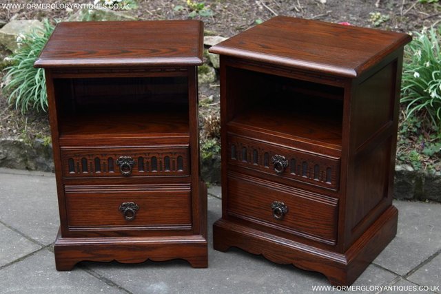 Preview of the first image of PAIR OF OLD CHARM OAK BEDSIDE CABINETS LAMP TABLE DRAWERS.