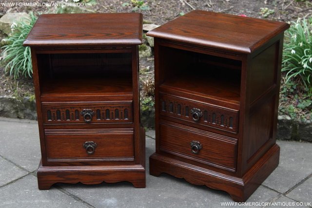 Image 15 of PAIR OF OLD CHARM OAK BEDSIDE CABINETS LAMP TABLE DRAWERS