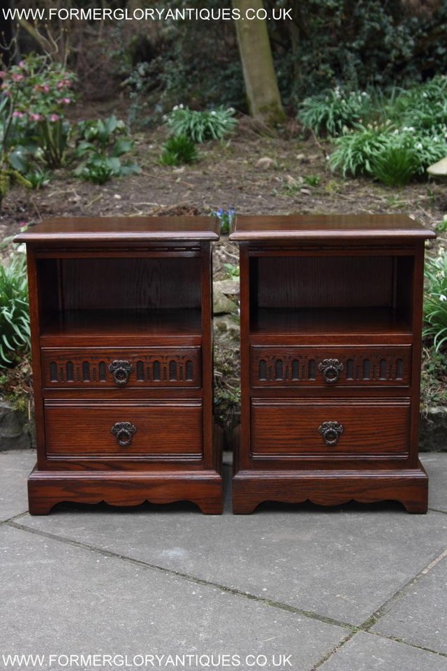 Image 19 of PAIR OF OLD CHARM OAK BEDSIDE CABINETS LAMP TABLE DRAWERS