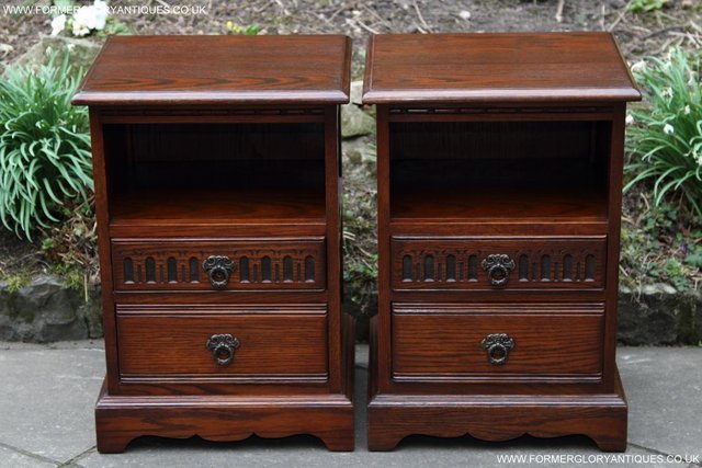 Image 21 of PAIR OF OLD CHARM OAK BEDSIDE CABINETS LAMP TABLE DRAWERS
