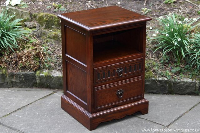Image 24 of PAIR OF OLD CHARM OAK BEDSIDE CABINETS LAMP TABLE DRAWERS