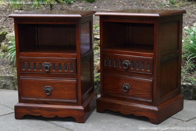 Image 39 of PAIR OF OLD CHARM OAK BEDSIDE CABINETS LAMP TABLE DRAWERS