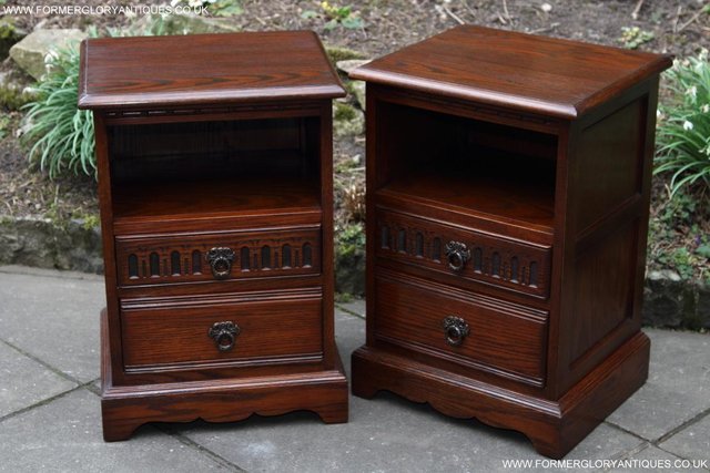 Image 49 of PAIR OF OLD CHARM OAK BEDSIDE CABINETS LAMP TABLE DRAWERS