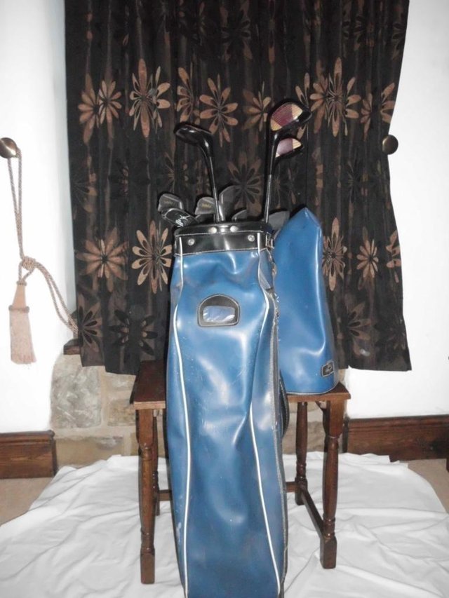 Preview of the first image of Great blue leatherette golf bag.