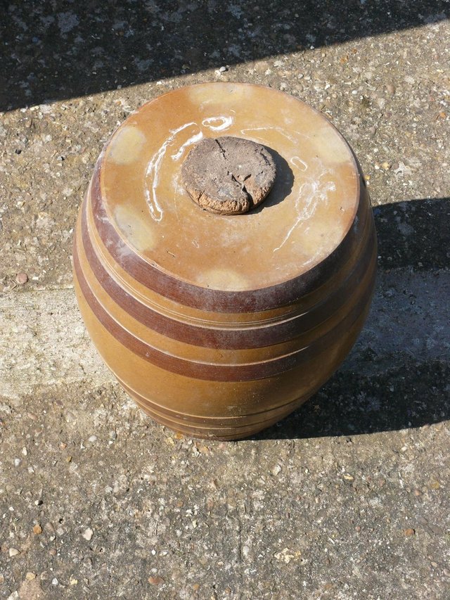 Image 2 of Stoneware Barrel with cork Bung-Antique
