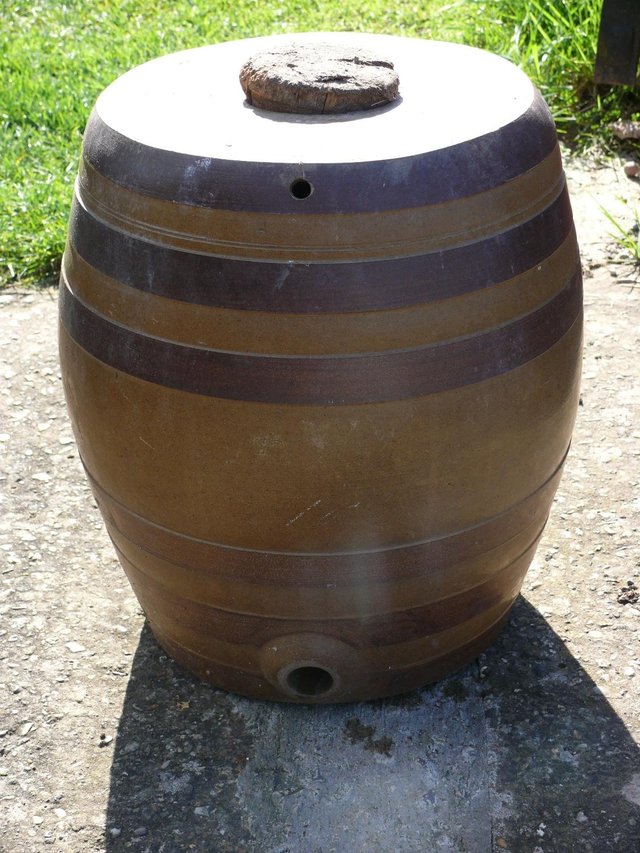 Image 3 of Stoneware Barrel with cork Bung-Antique