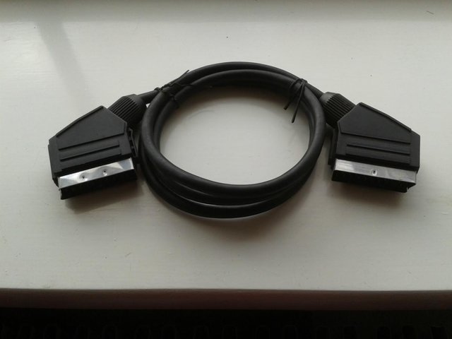 Preview of the first image of 1.2M SCART-to-SCART Cable - Rounded Lead Into 45º Connectors.