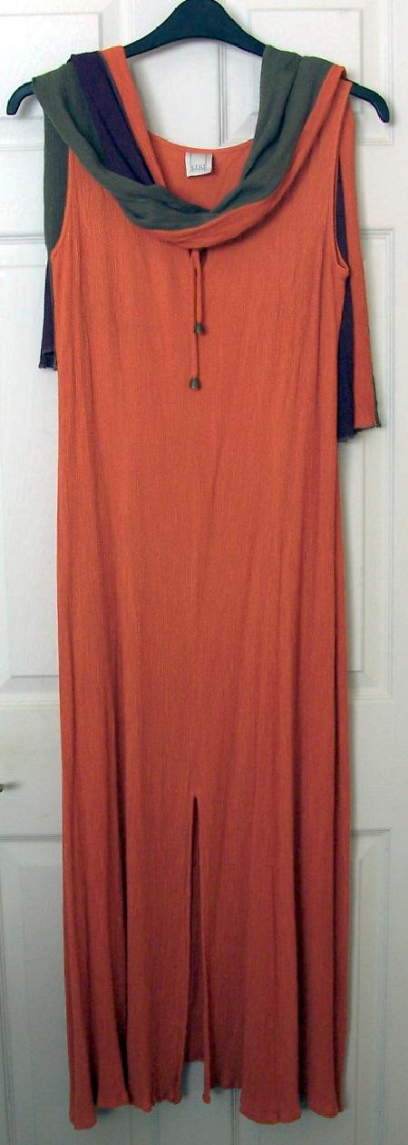 Preview of the first image of Ladies Long Orange Crinkle Look Summer Dress - SZ 12  B18.