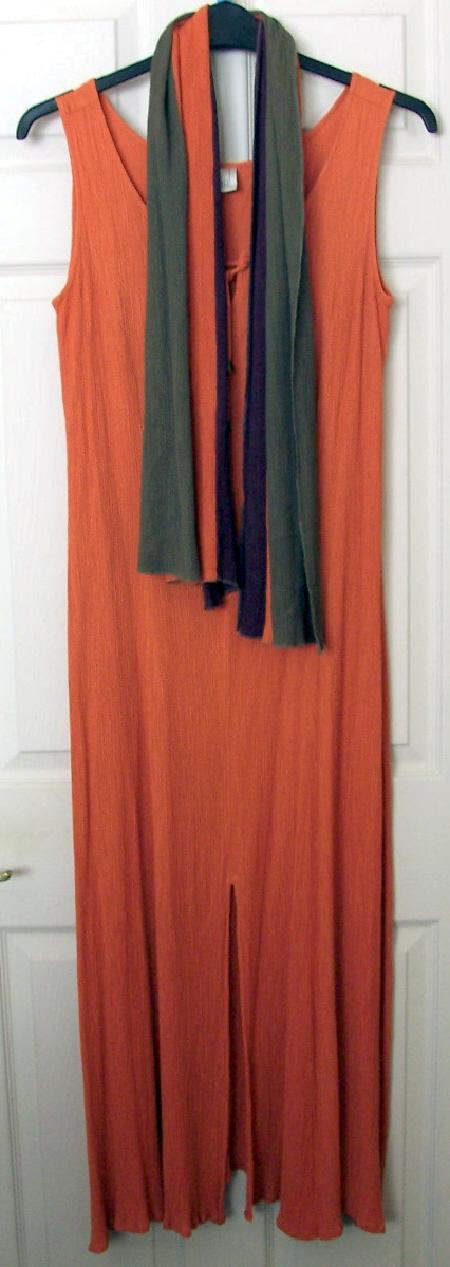 Image 2 of Ladies Long Orange Crinkle Look Summer Dress - SZ 12  B18