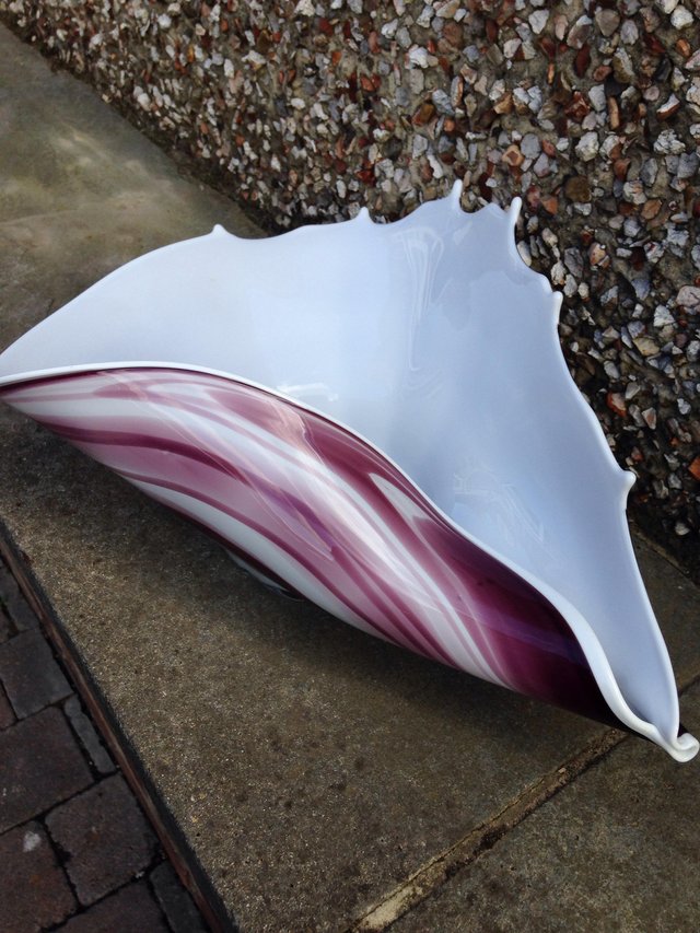 Preview of the first image of Large pink murano glass shell shaped bowl.