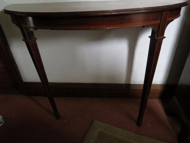 Image 2 of Edwardian console,wall,hall,D shape table,solid mahogany,hig