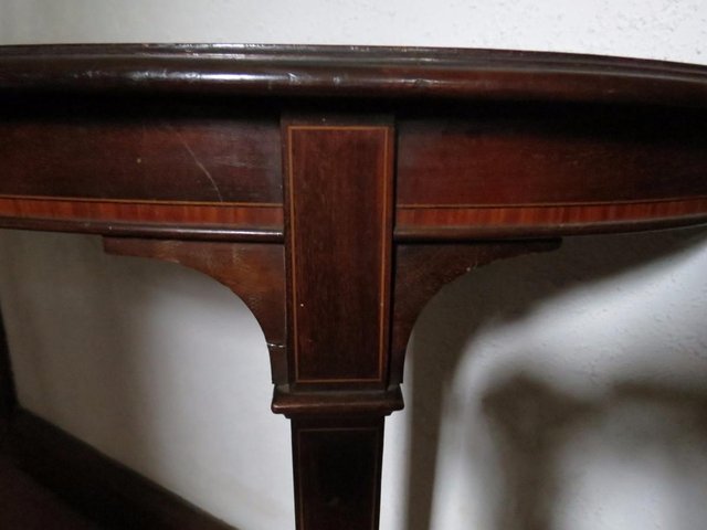 Image 3 of Edwardian console,wall,hall,D shape table,solid mahogany,hig
