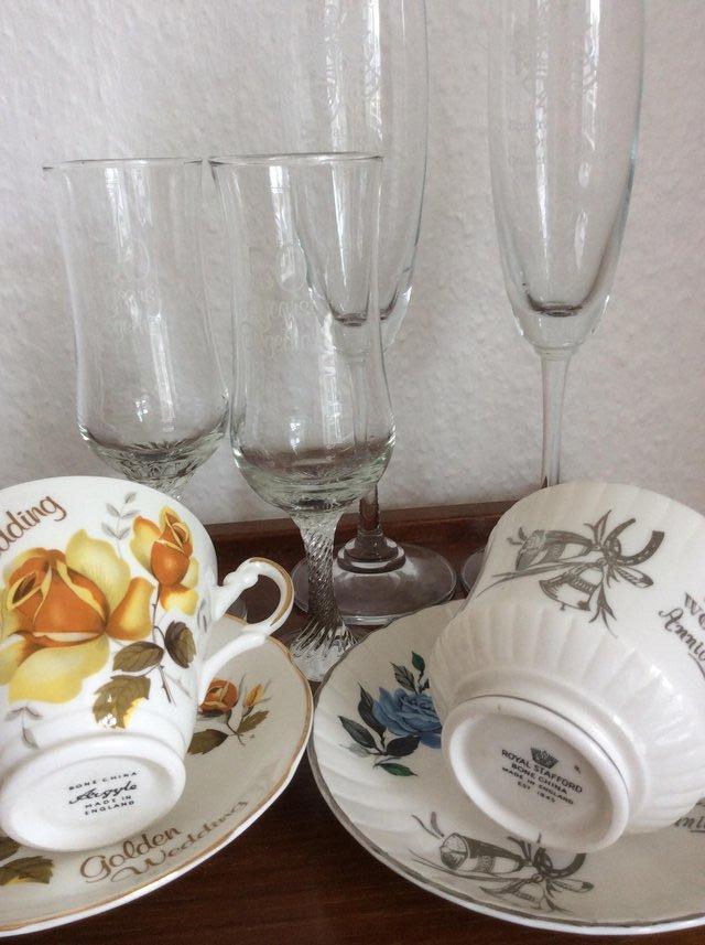 Preview of the first image of China anniversary cups and saucers.