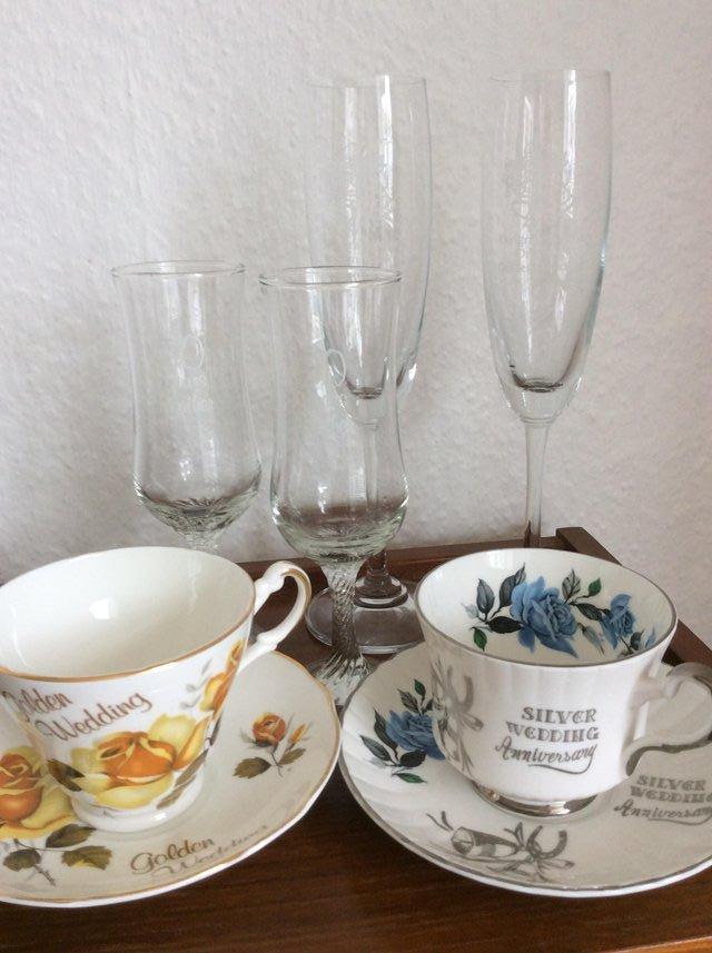 Image 2 of China anniversary cups and saucers