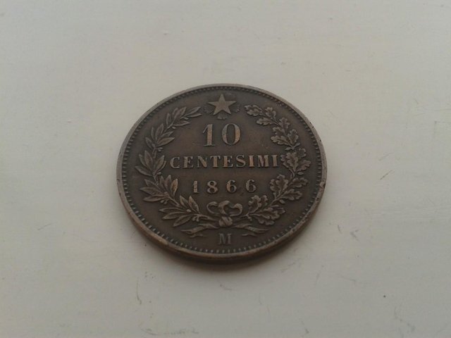 Preview of the first image of 1866M Italy 10 Centesimi Coin KM# 11.1 (aVF).