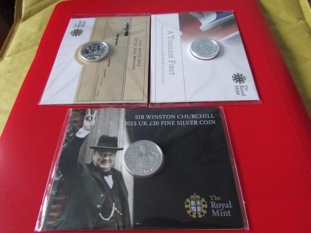 Preview of the first image of 3 X £20 SILVER POUND COINS 2013 , 2014 AND 2015..