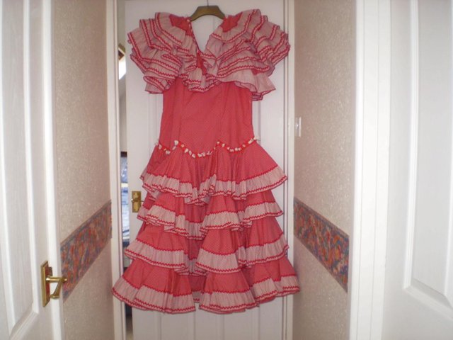 Preview of the first image of SPANISH DRESS -RED, PINK & WHITE.